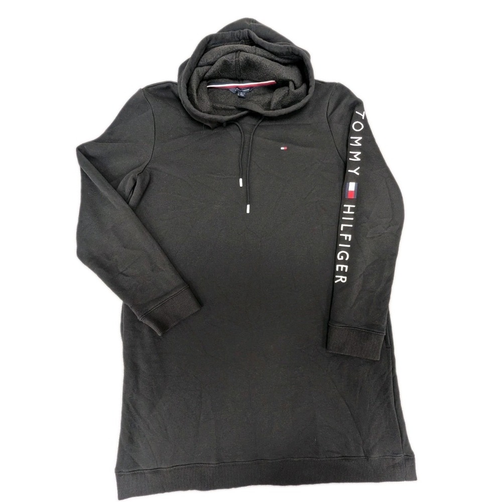 Tommy Hilfiger Women's Medium Hoodie Dress Black Pockets Warm Outdoors Pullover